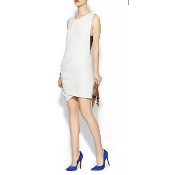 Rebecca Minkoff Sleeveless Ruched Mini Shift Dress w/ Side Zippers Chalk White 4 - Picture 2 of 6
